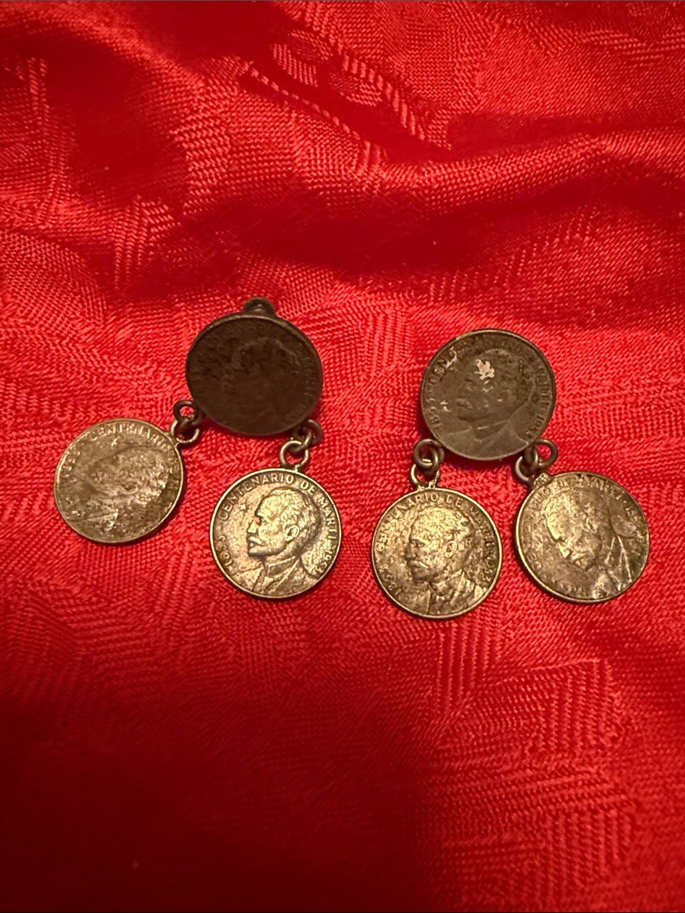 Vintage rare Coin Dangle Earrings - Antique Silver Tone